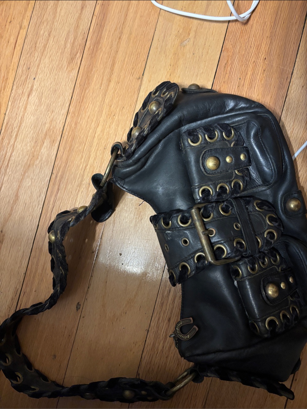Betsey Johnson Black Shoulder Bag with Brass Accents - Picture 5 of 5